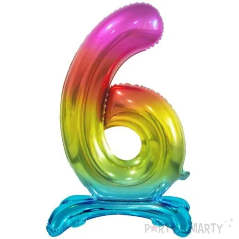 balon foliowy cyfra 6 stojaca teczowy godan 29 dgt