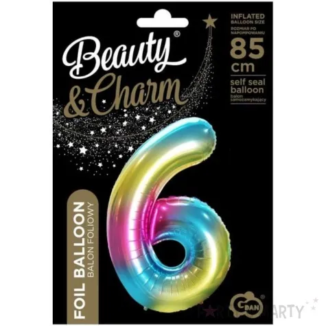 balon foliowy cyfra 6 teczowy godan 34 dgt