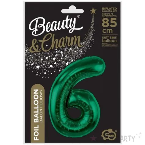 balon foliowy cyfra 6 zielony butelkowy godan 33 dgt