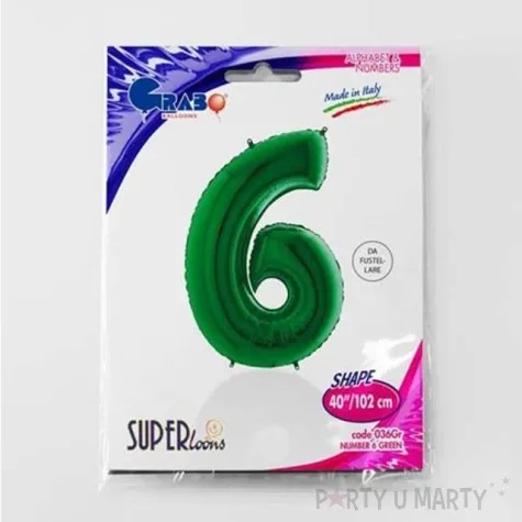 balon foliowy cyfra 6 zielony grabo 40 dgt