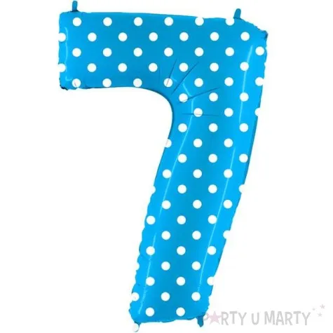 balon foliowy cyfra 7 biale kropki niebieski grabo 40 dgt