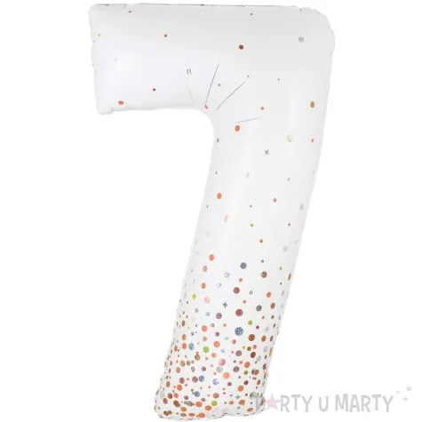 balon foliowy cyfra 7 holograficzne grochy bialy oaktree 34 dgt