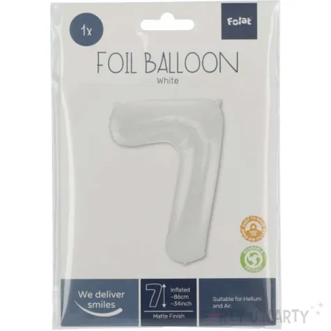balon foliowy cyfra 7 metaliczny mat bialy folat 34 dgt