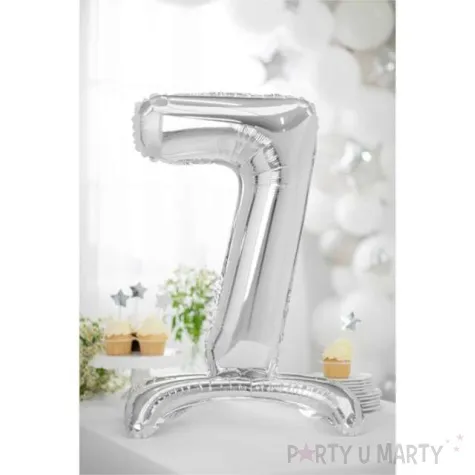 balon foliowy cyfra 7 stojaca srebrny partydeco 27 dgt