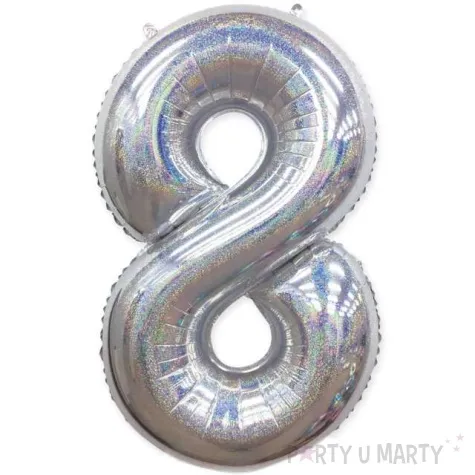 balon foliowy cyfra 8 holograficzna srebrny partypal 40 dgt