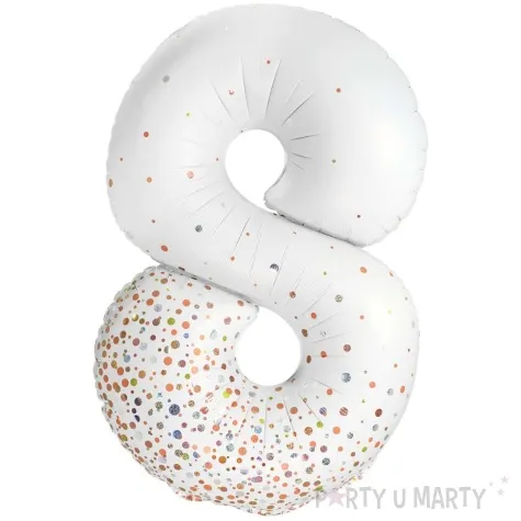 balon foliowy cyfra 8 holograficzne grochy bialy oaktree 34 dgt
