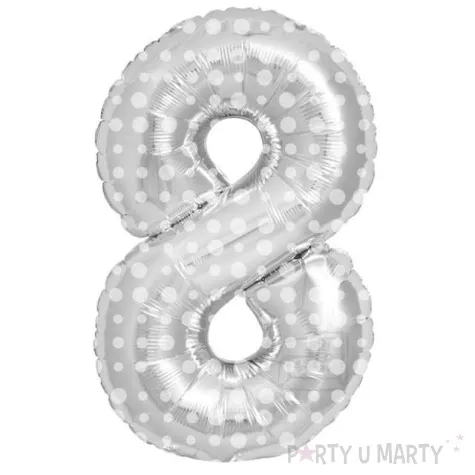 balon foliowy cyfra 8 kropki srebrny folat 34 dgt