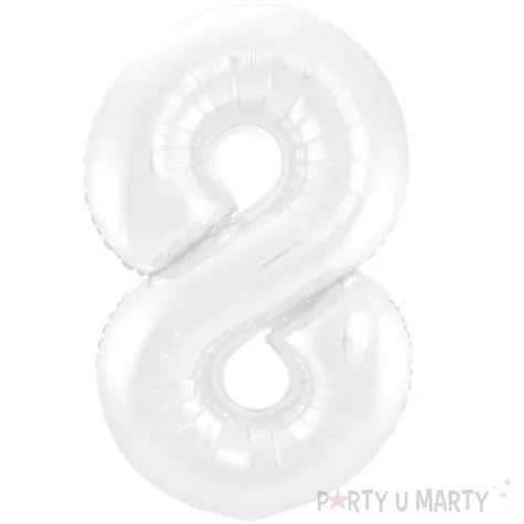 balon foliowy cyfra 8 metaliczny mat bialy folat 34 dgt