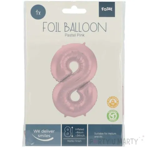 balon foliowy cyfra 8 metaliczny mat rozowy pastelowy folat 34 dgt