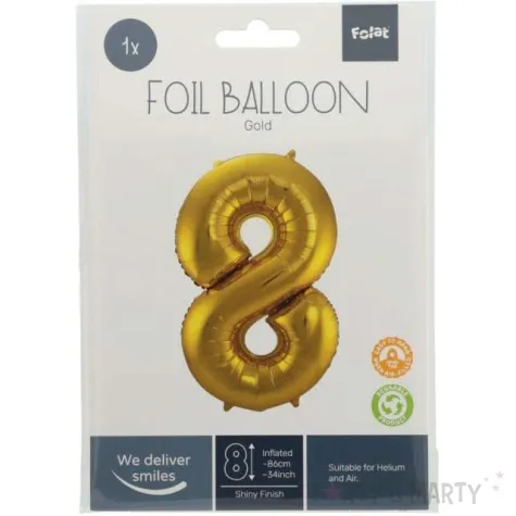 balon foliowy cyfra 8 metaliczny zloty folat 34 dgt