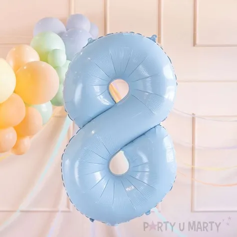 balon foliowy cyfra 8 pastel blekitny partydeco 34 dgt