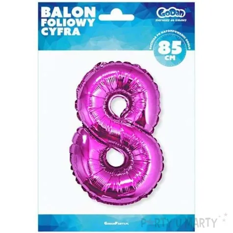 balon foliowy cyfra 8 rozowy godan 34 dgt