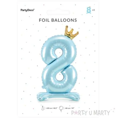 balon foliowy cyfra 8 stojaca blekitny partydeco 33 dgt