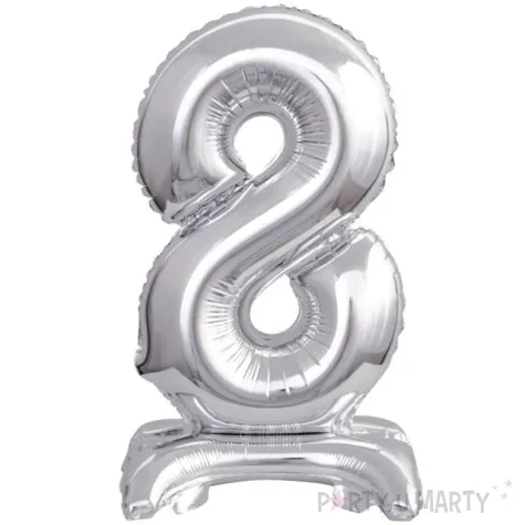 balon foliowy cyfra 8 stojaca srebrny godan 15 dgt