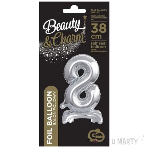 balon foliowy cyfra 8 stojaca srebrny godan 15 dgt