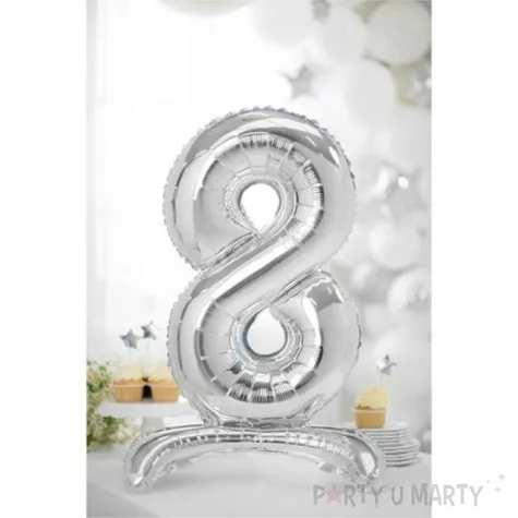 balon foliowy cyfra 8 stojaca srebrny partydeco 27 dgt