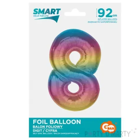 balon foliowy cyfra 8 teczowy godan 36 dgt
