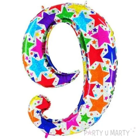 balon foliowy cyfra 9 gwiazdki holo betallic 40 dgt