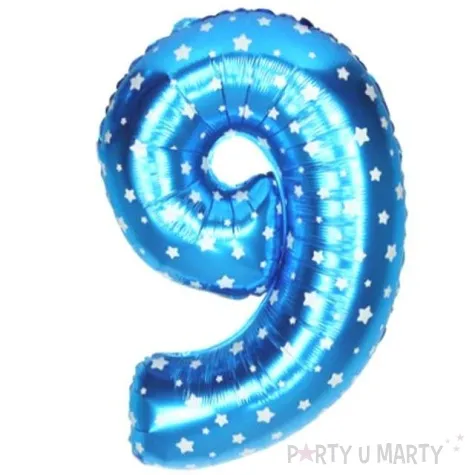balon foliowy cyfra 9 gwiazdki niebieski 16 dgt
