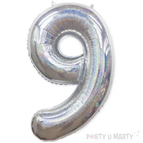 balon foliowy cyfra 9 holograficzna srebrny partypal 40 dgt