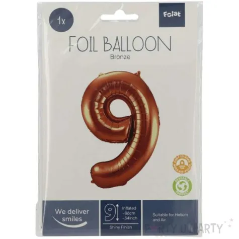 balon foliowy cyfra 9 metaliczny brazowy folat 34 dgt