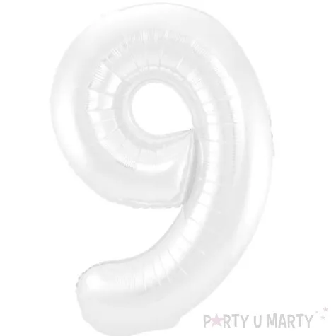 balon foliowy cyfra 9 metaliczny mat bialy folat 34 dgt