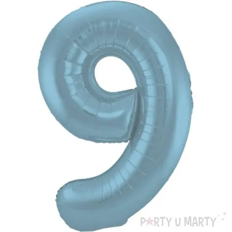 balon foliowy cyfra 9 metaliczny mat niebieski pastelowy folat 34 dgt