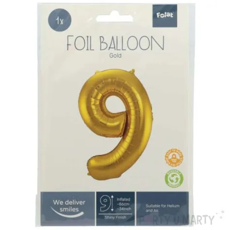 balon foliowy cyfra 9 metaliczny zloty folat 34 dgt
