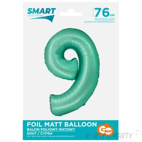 balon foliowy cyfra 9 mietowy matowy godan 30 dgt