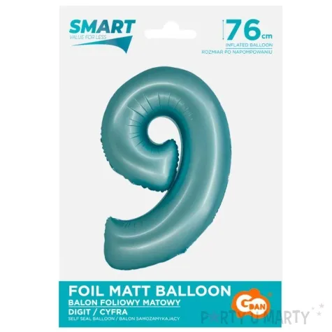 balon foliowy cyfra 9 niebieski matowy godan 30 dgt