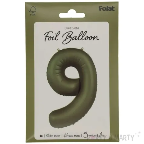 balon foliowy cyfra 9 oliwkowy folat 34 dgt