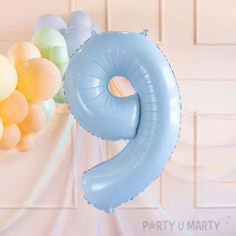 balon foliowy cyfra 9 pastel blekitny partydeco 34 dgt