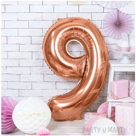 balon foliowy cyfra 9 rozowe zloto partydeco 34 dgt