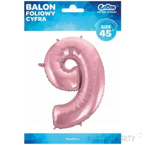 balon foliowy cyfra 9 rozowy jasny godan 45 dgt