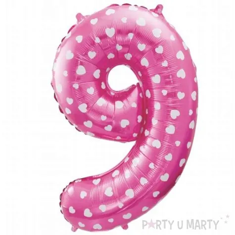 balon foliowy cyfra 9 serduszka rozowy godan 26 dgt