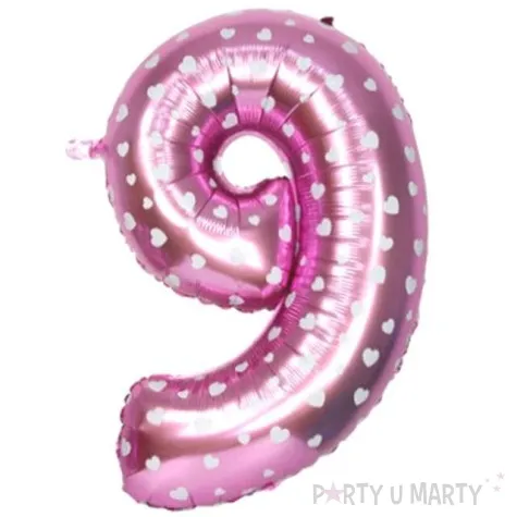 balon foliowy cyfra 9 serduszka rozowy oem 16 dgt