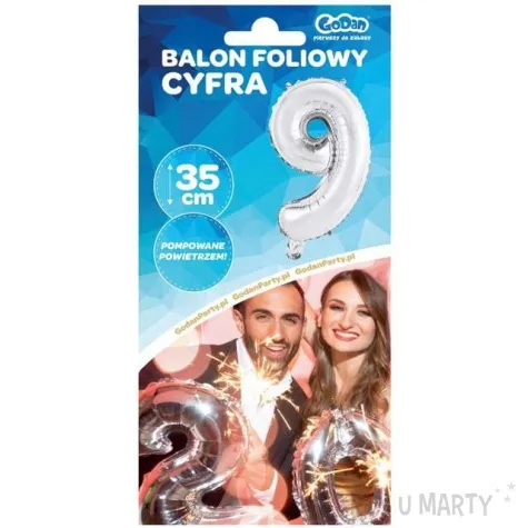 balon foliowy cyfra 9 srebrny godan 14 dgt