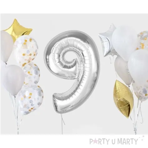 balon foliowy cyfra 9 srebrny godan 36 dgt