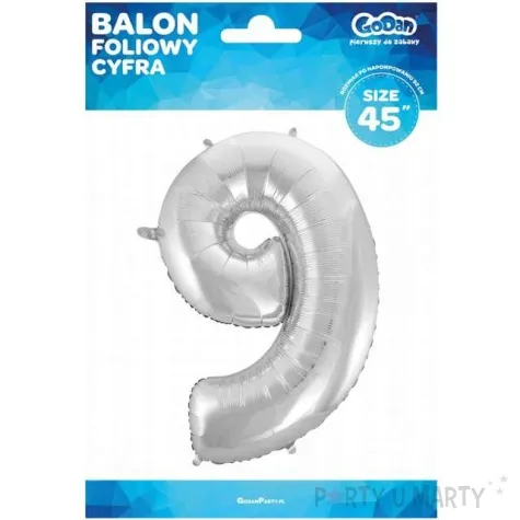 balon foliowy cyfra 9 srebrny godan 45 dgt