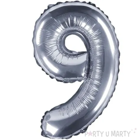 balon foliowy cyfra 9 srebrny partydeco 14 dgt