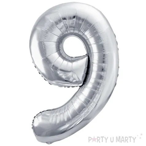 balon foliowy cyfra 9 srebrny partydeco 34 dgt