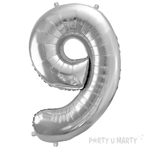 balon foliowy cyfra 9 srebrny partydeco 34 dgt