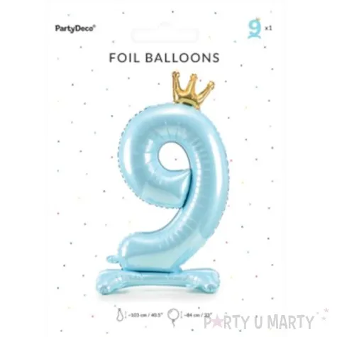 balon foliowy cyfra 9 stojaca blekitny partydeco 33 dgt