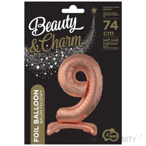 balon foliowy cyfra 9 stojaca rozowe zloto godan 29 dgt