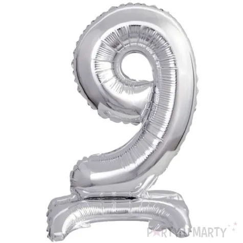 balon foliowy cyfra 9 stojaca srebrny godan 15 dgt