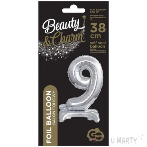 balon foliowy cyfra 9 stojaca srebrny godan 15 dgt