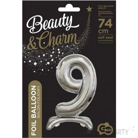 balon foliowy cyfra 9 stojaca srebrny godan 29 dgt