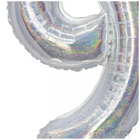 balon foliowy cyfra 9 stojaca srebrny holograficzny godan 28 dgt