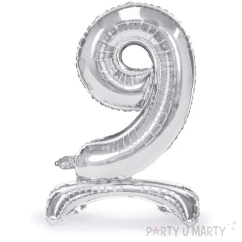 balon foliowy cyfra 9 stojaca srebrny partydeco 27 dgt