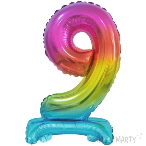 balon foliowy cyfra 9 stojaca teczowy godan 15 dgt